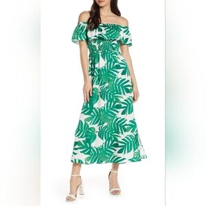 Women's Bardot green and white off-shoulder dress. Size M /8.
